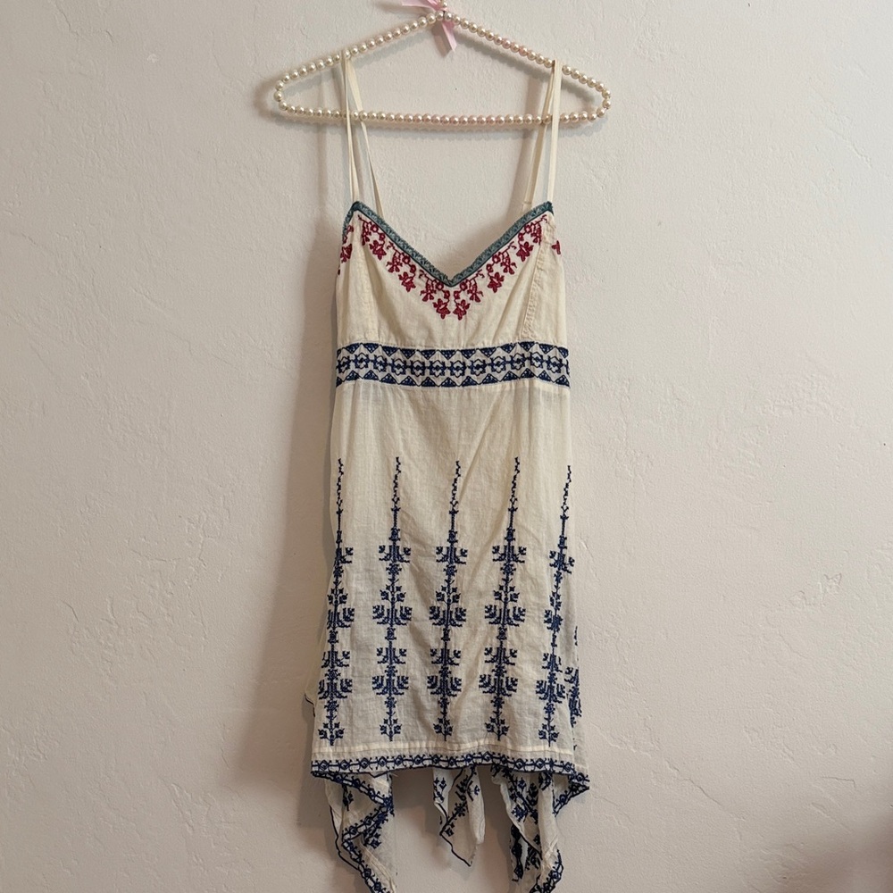 Linen Fairy Vintage  dress embroidered small lace boutique
